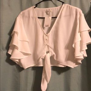 New moon river white crop tie top S